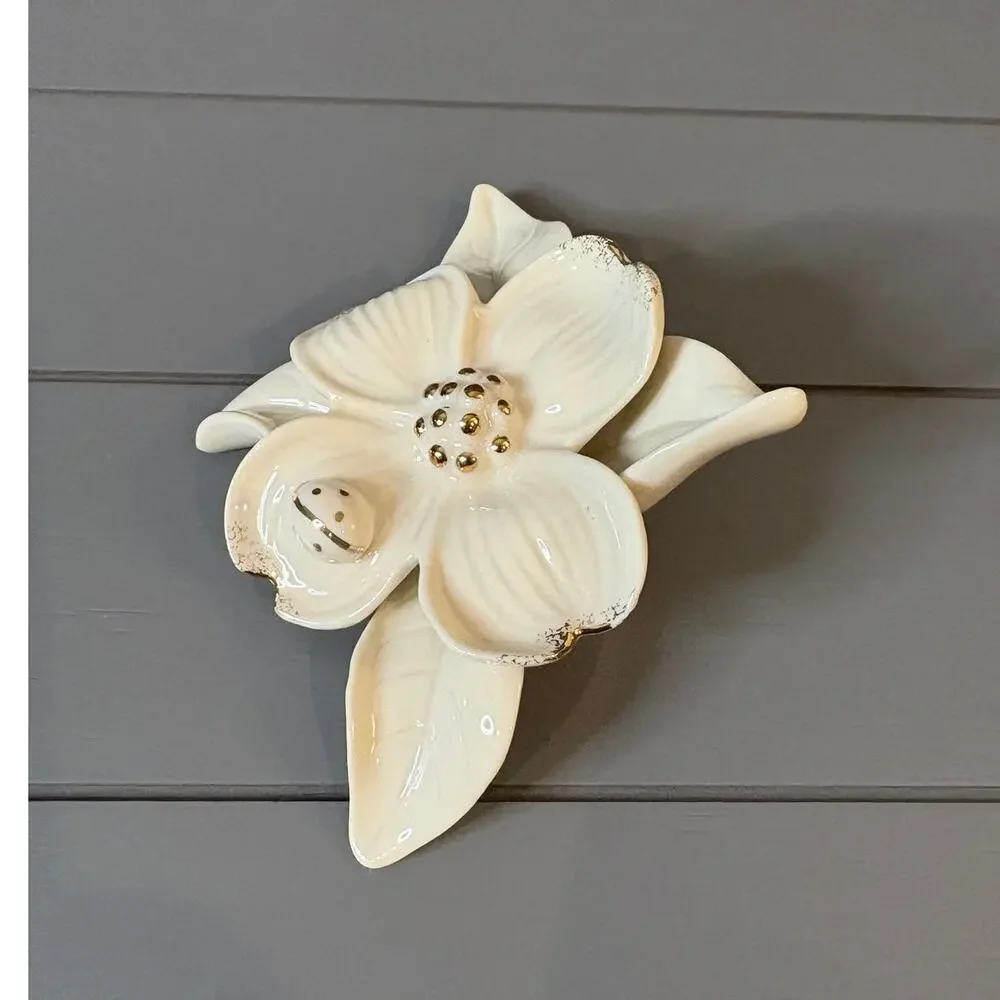 Lenox Classic Dogwood Flower with Ladybug Gold Highlights Cream Porcelain
